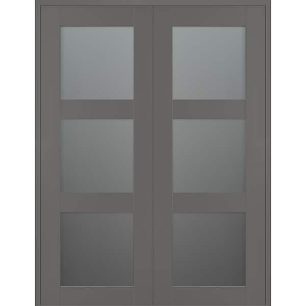 Vona 3 Lite 48 in. x 84 in. Both Active 3-Lite Frosted Glass Gray Matte Wood Composite Double Prehung Interior Door