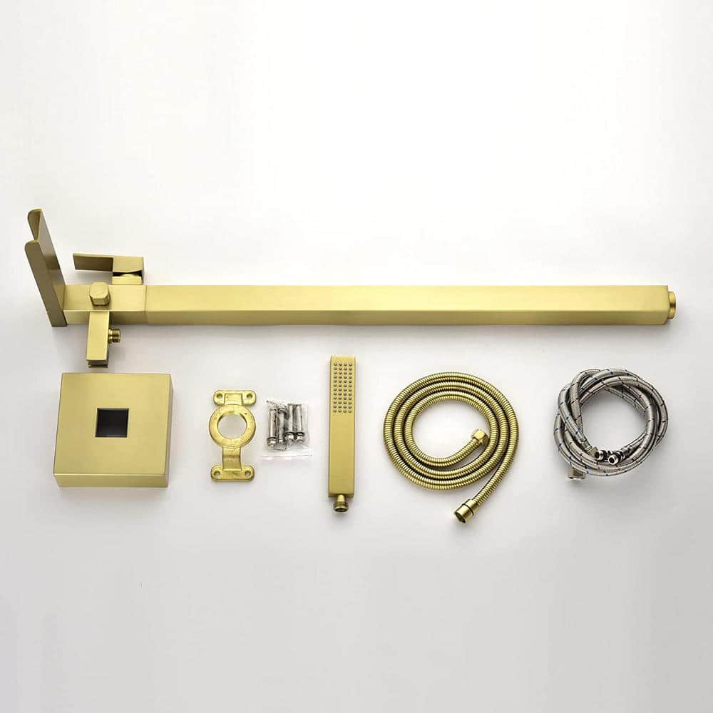 Brushed Gold Freestanding Tub Faucet with Handheld Shower