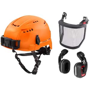 BOLT Orange Type 2 Class C Vented Helmet Arborist Kit w/BOLT Full Face Metal Mesh Shield and Ear Muffs