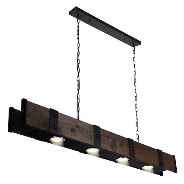 CWI Lighting Pago Drum Shade Island Light With Black & Wood Finish