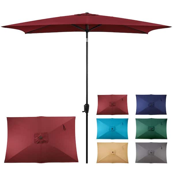 Sun-Ray 6.6 ft. x 9.8 ft. Rectangular Steel Market Umbrella in Scarlet