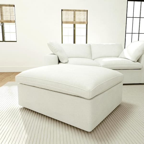 Magic Home 39 in. White Barong Linen Flannel Fabric Upholstered Modular Armless Comfy Sofa Coffee Table Ottoman for Apartment