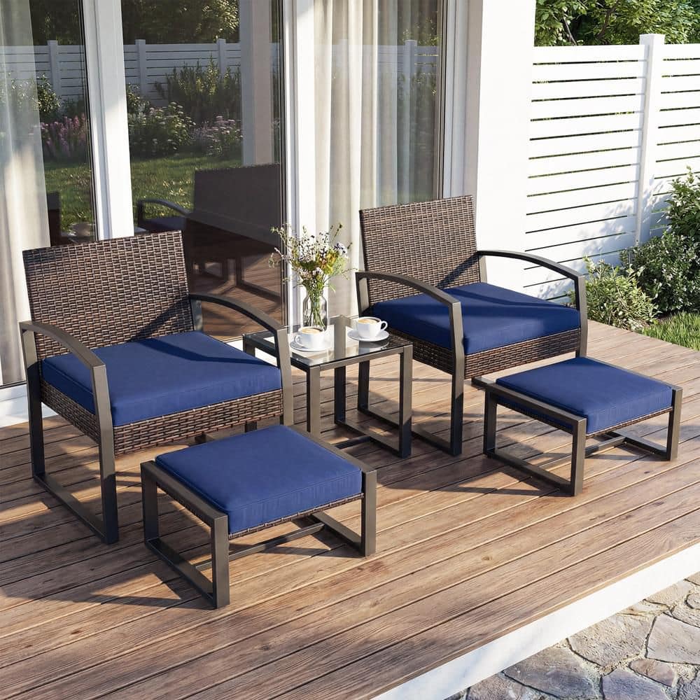 Outdoor Furniture Set, Patio Rattan Conversation Set for Balcony,Porch, Backyard Mix Brown + Navy Blue price history on PriceWatchPro