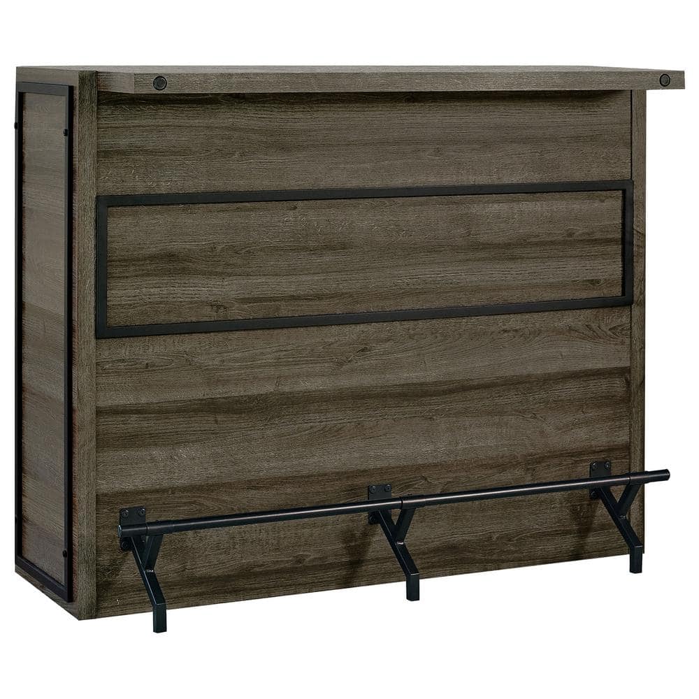 Rustic Aged Oak 5-Shelf Home Bar Unit with Metal Footrest
