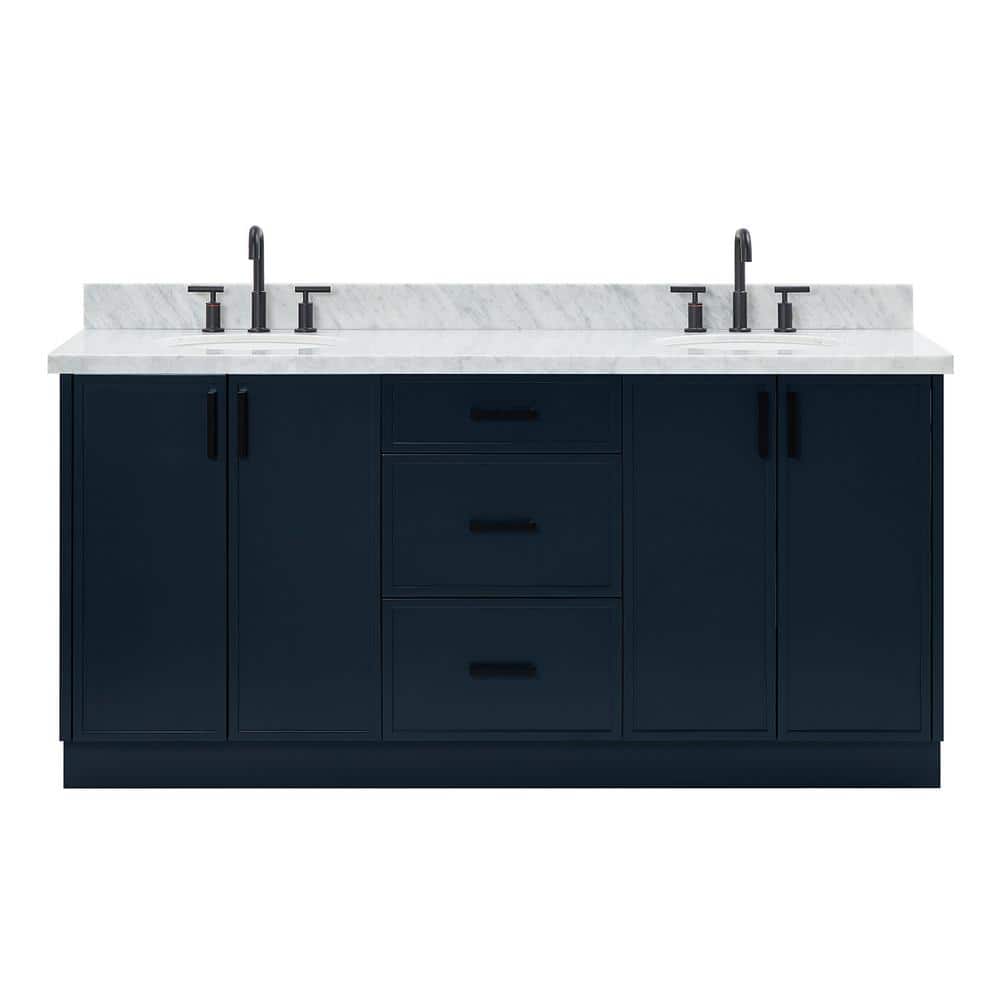 Midnight Blue Double Sink Vanity with Italian Carrara Marble Top