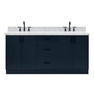 Kelly 73 in. W x 22 in. D x 36 in. H Freestanding Bath Vanity in Midnight Blue with Italian Carrara Marble Vanity Top