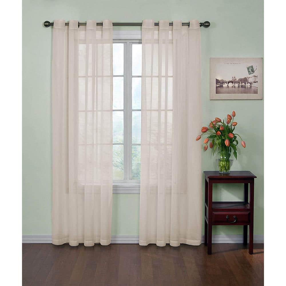 Ivory Sheer Polyester Grommet Window Curtain Panel, 59 x 63 inches