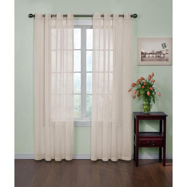 Curtain Fresh Curtainfresh Ivory Solid Polyester 59 in. W x 84 in. L Sheer Single Grommet Top Curtain Panel