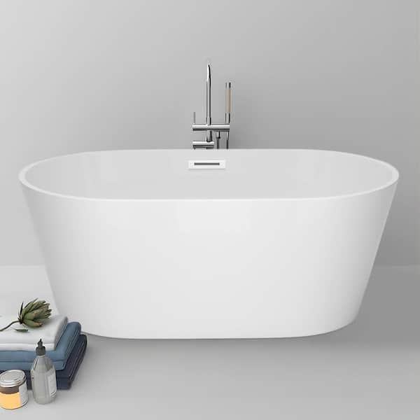 UPIKER 60 in. Acrylic Double-Slipper Freestanding Flatbottom Soaking Non-Whirlpool Bathtub in White