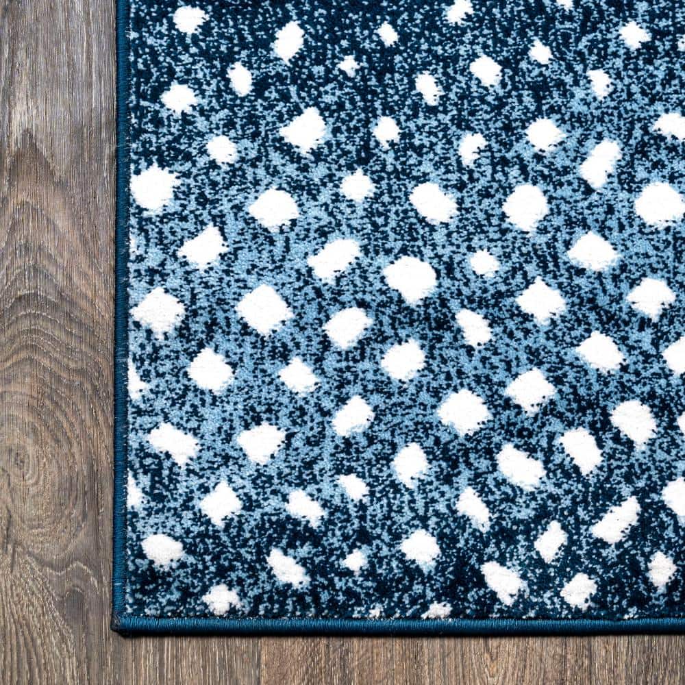Navy and Cream Abstract Washable 8' x 10' Area Rug