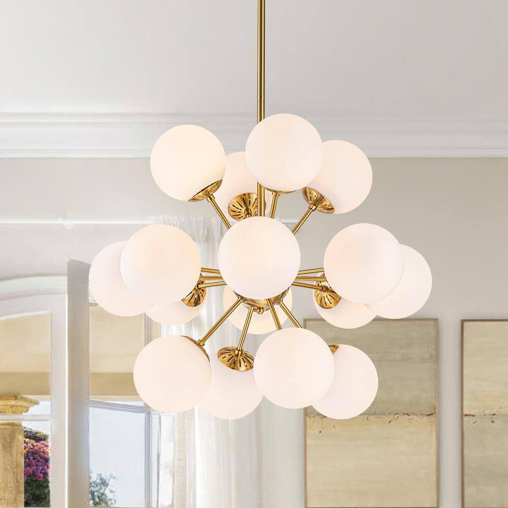Carla 16-Light 26.4 in.W Brass Mid-Century Modern Sputnik Chandelier with Opal Milk Glass Globes for Living Room price history on PriceWatchPro