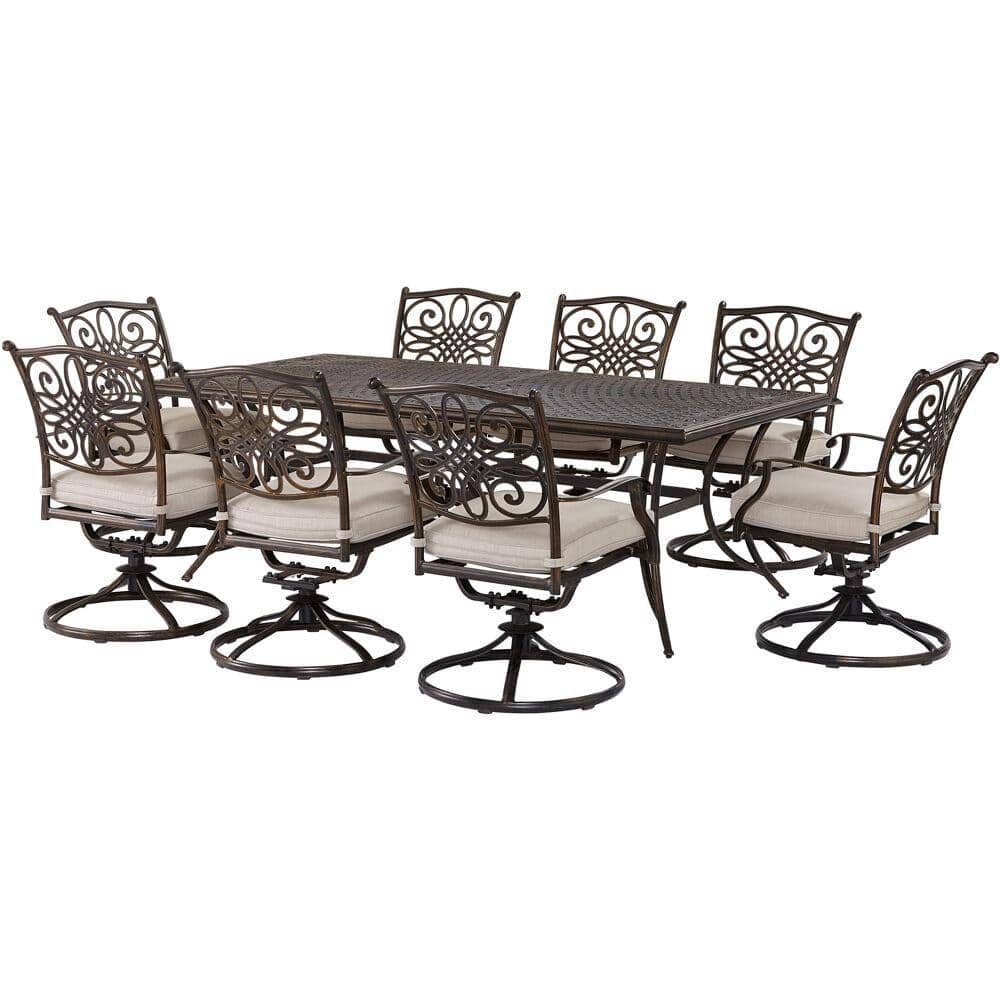 Agio Renditions 9Piece Aluminum Outdoor Dining Set with Sunbrella Silver Cushions, 8 Swivel