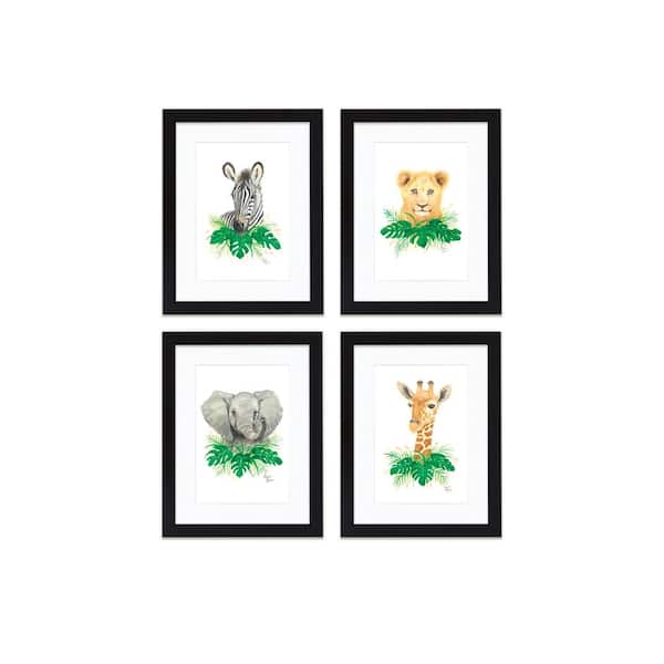 Unbranded "Safari Littles" by Alyssa Lewis Set of Four Black Framed with Mat Animal Art Prints 24 in. x 18 in.