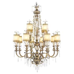 La Bella 12 Light Hand Painted Vintage Gold Leaf Chandelier