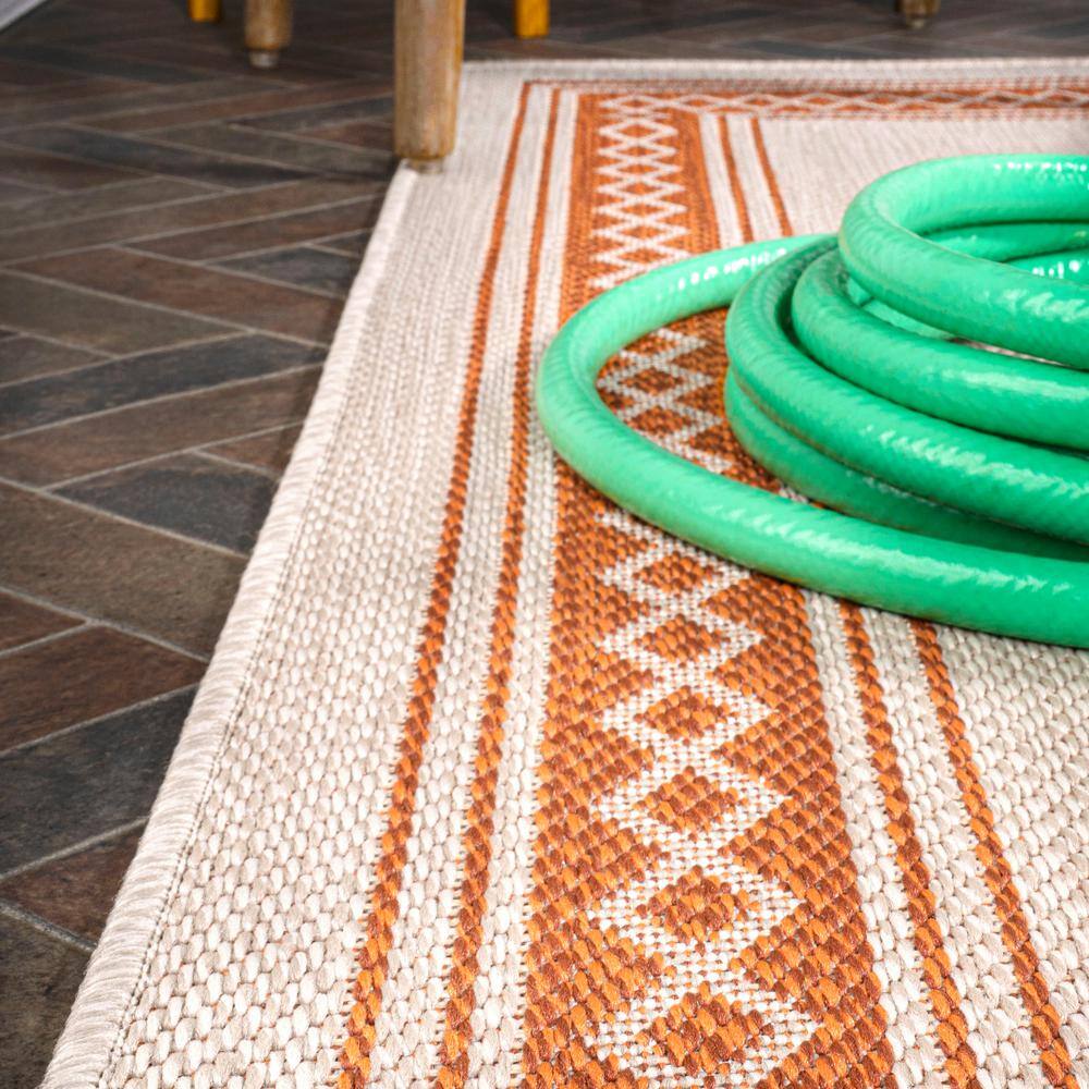 Santa Monica Cream/Orange Flat Woven Synthetic Runner Rug 2x8