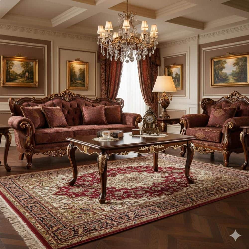 Benjara Saili 27.5 in. Tobacco Brown and Gold Rectangle Wood Coffee Table  with Gold Carvings and Cabriole Legs BM319805