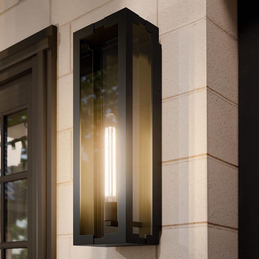 Calen 24.25 in. 1-Light Outdoor Wall Light with Clear Glass in Textured Black price history on PriceWatchPro