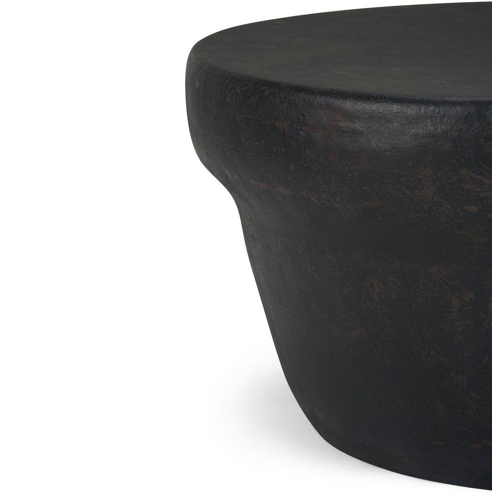 Rustic Bronze 33" Round Iron Coffee Table with Antique Finish & Storage