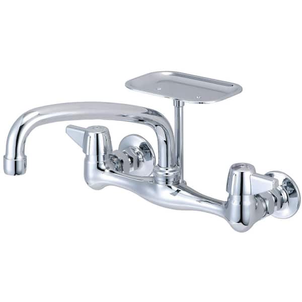 Central Brass Double-Handle Wall Mount Standard Kitchen Faucet in Polished Chrome