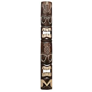 60 in. 2 Face Totem Hawaiian Pineapple and Turtle Hand-Carved Tiki Mask Outdoor Wood Art