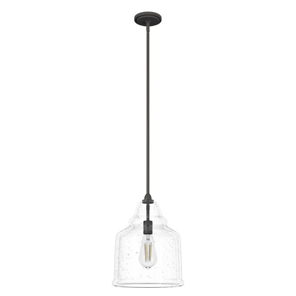 Hunter Dunshire 1-Light Noble Bronze Island Pendant Light with Clear Seeded Bell Glass Shade