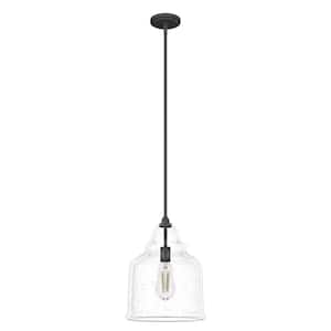 Dunshire 1-Light Noble Bronze Island Pendant Light with Clear Seeded Bell Glass Shade