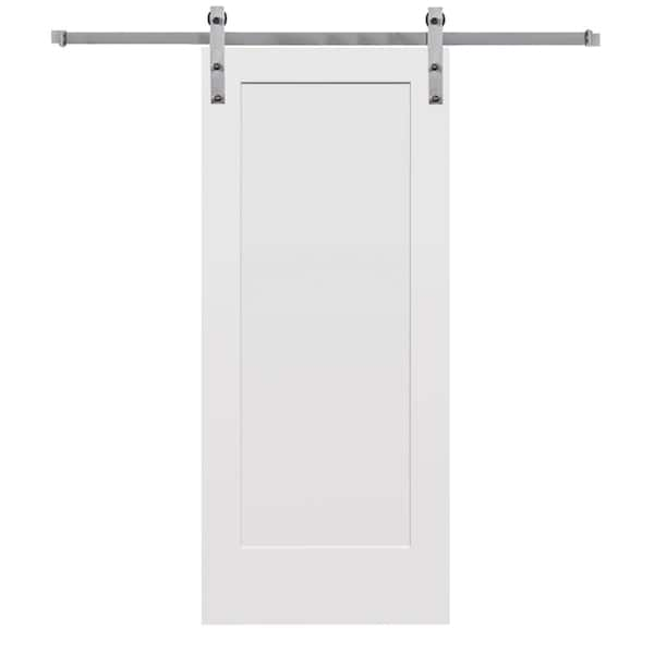 MMI Door 32 in. x 80 in. Smooth Madison Primed Composite Sliding Barn Door with Stainless Steel Hardware Kit