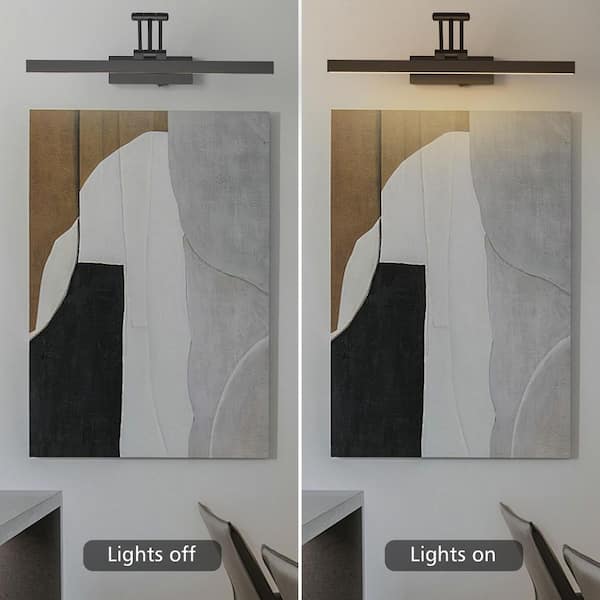 Matte Black 16 in. LED Picture Light with Remote Control Dimmable and Swivel