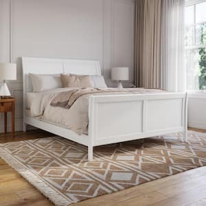 Portland White Solid Wood Frame Queen Foundation Panel Bed with Matching Footboard