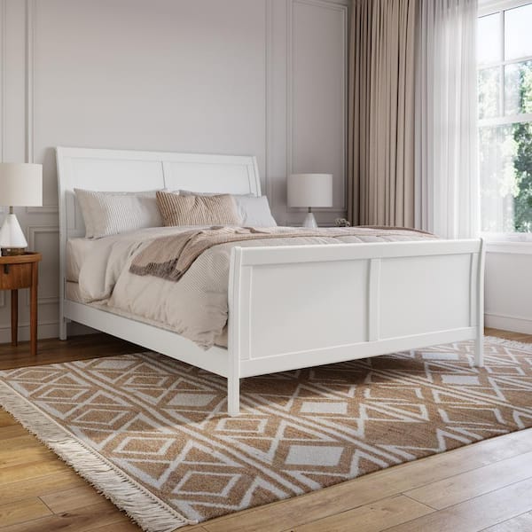AFI Portland White Solid Wood Frame Queen Foundation Panel Bed with Matching Footboard