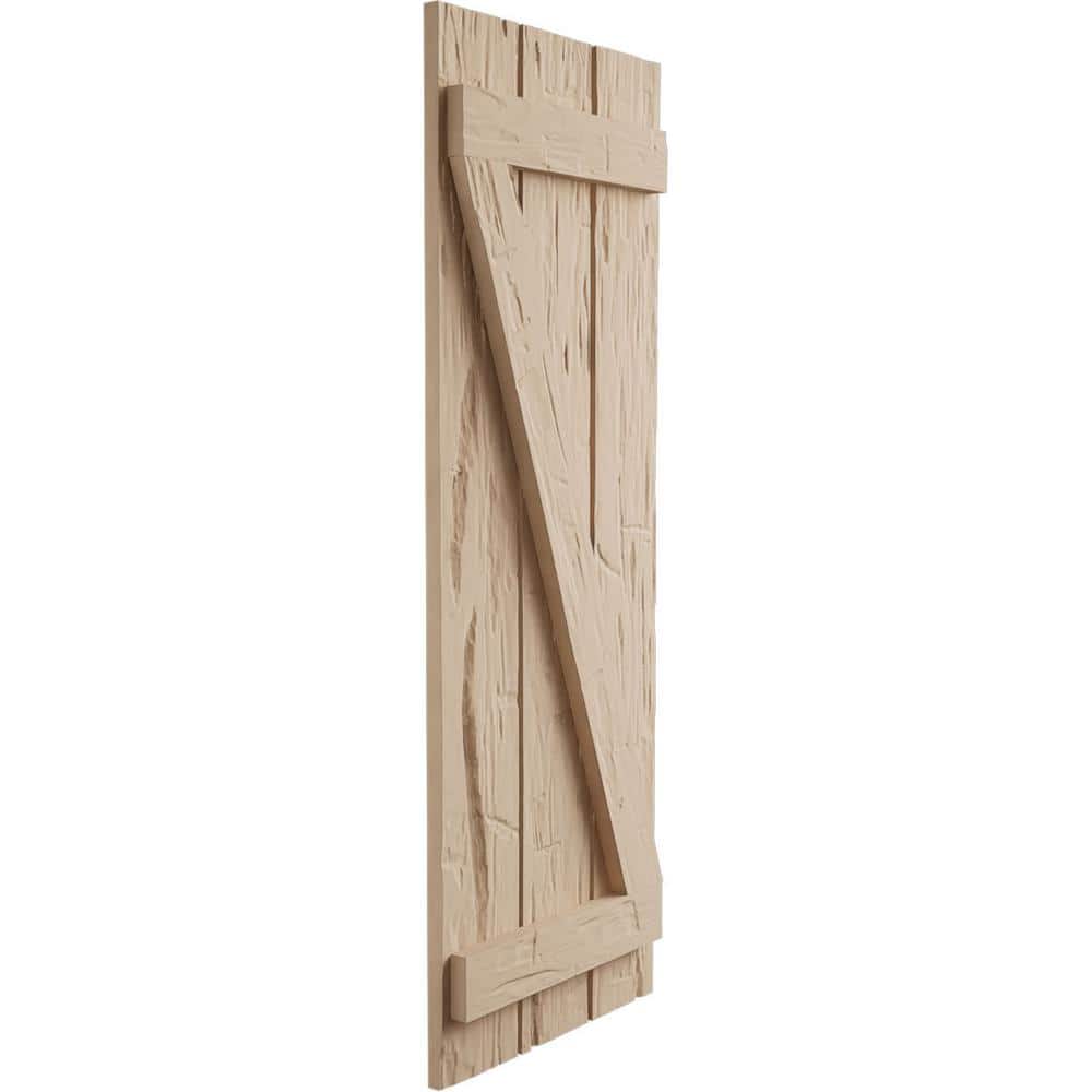 Primed Tan 28" Rustic Faux Wood Board-n-Batten Shutters