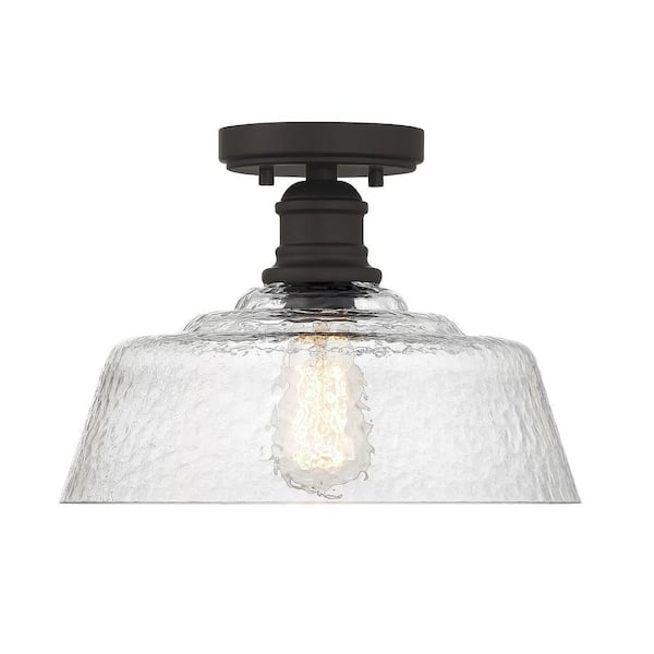 TUXEDO PARK LIGHTING 13 in. W x 13 in. H 1-Light Oil Rubbed Bronze Semi Flush Mount Ceiling Light with Clear Vintage Glass Shade