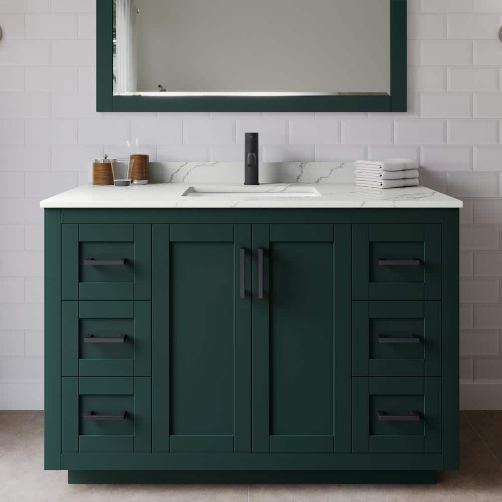 Miranda 48 in. W x 22 in. D x 33.75 in. H Single Bath Vanity in Green with Giotto Quartz Top and 46 in. Mirror price history on PriceWatchPro