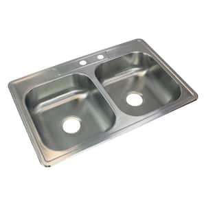 Select Drop-In Stainless Steel 33 in. 2-Hole 50/50 Double Bowl Kitchen Sink in Brushed Stainless Steel