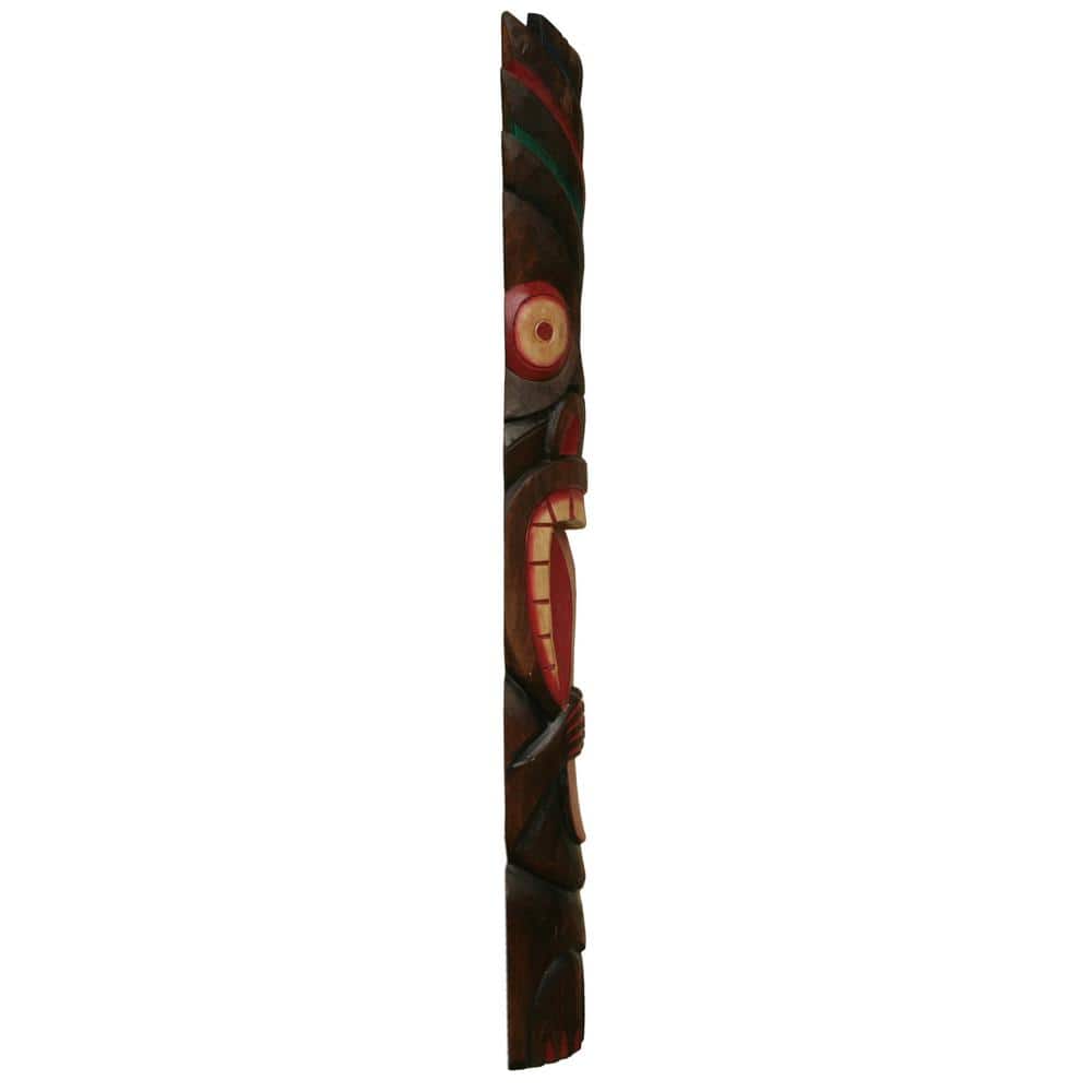 Hand-Carved 40" Tall Brown and Red Wooden Tiki Mask