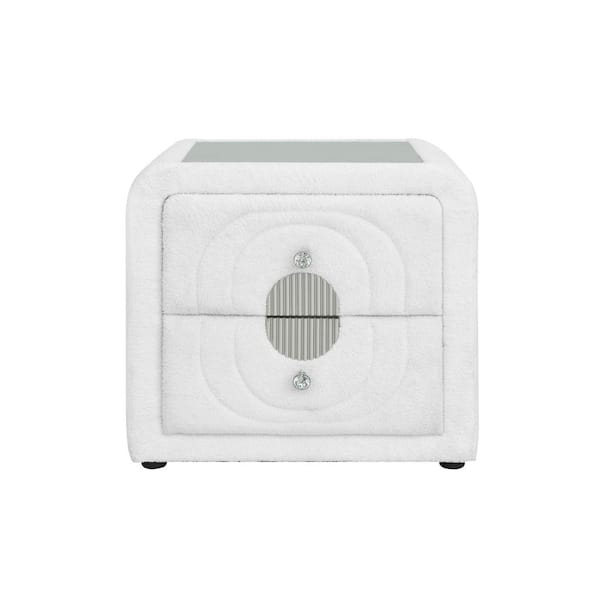 Shelyn White Teddy Sherpa  and Chrome 2 Drawer 26 in. W Nightstand