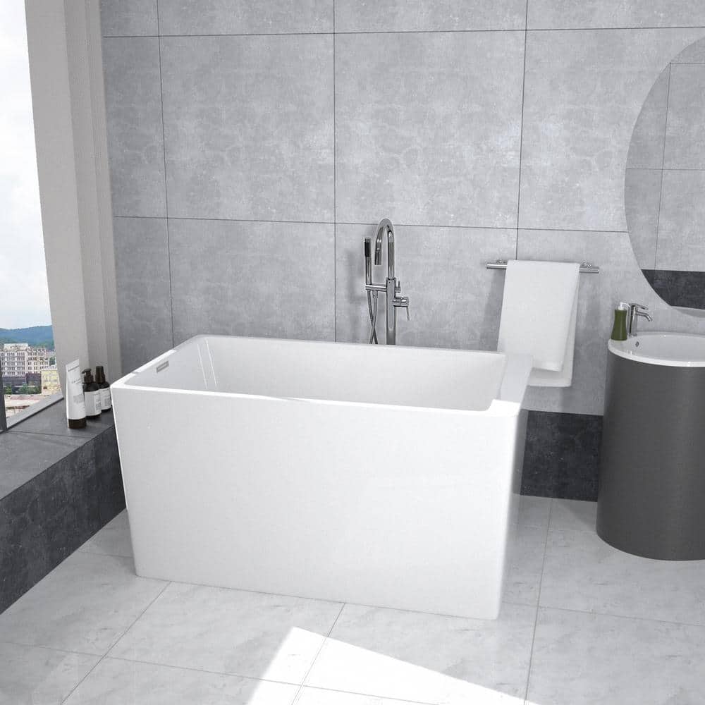 47'' White Acrylic Freestanding Rectangular Soaking Bathtub