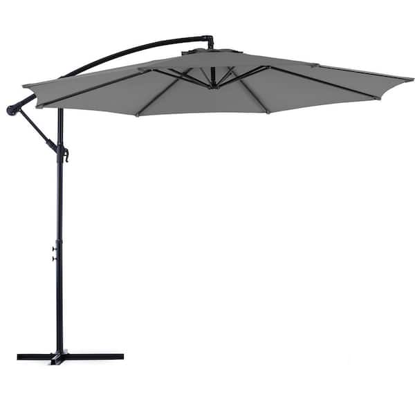 10 ft. Metal Cantilever Tilt Patio Umbrella in Gray without Base
