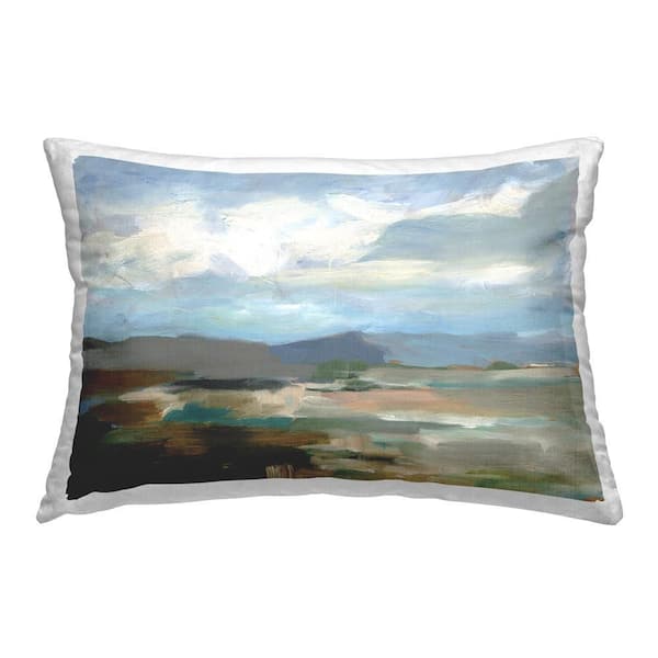 Abstract Mountain Scenery Blue Print Polyester 14 in. x 20 in. Throw Pillow