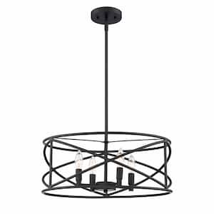 Hastings 4 Light Industrial Satin Bronze Chandelier with Cage Shade For Dining Rooms