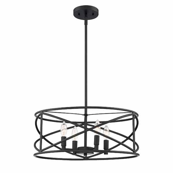 Hastings 4-Light Oil Rubbed Bronze Vintage Industrial Drum Chandelier for Dining Rooms with No Bulbs Included