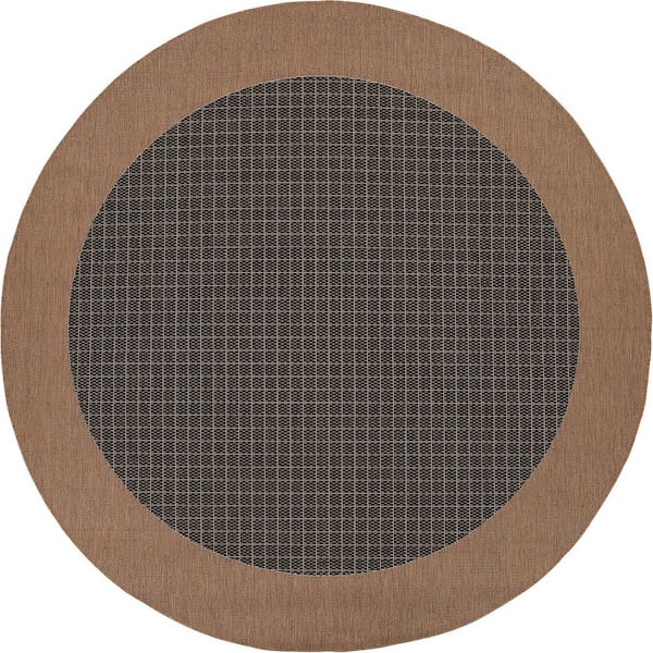 Recife Checkered Field 8 ft. Round Black-Brown Solid Indoor/Outdoor Area Rug