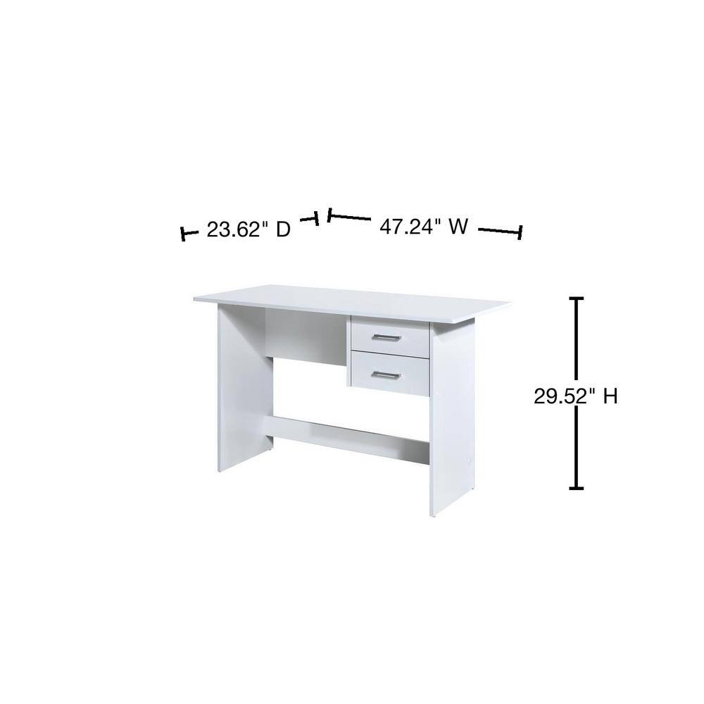 White Engineered Wood Writing Desk with Two Drawers