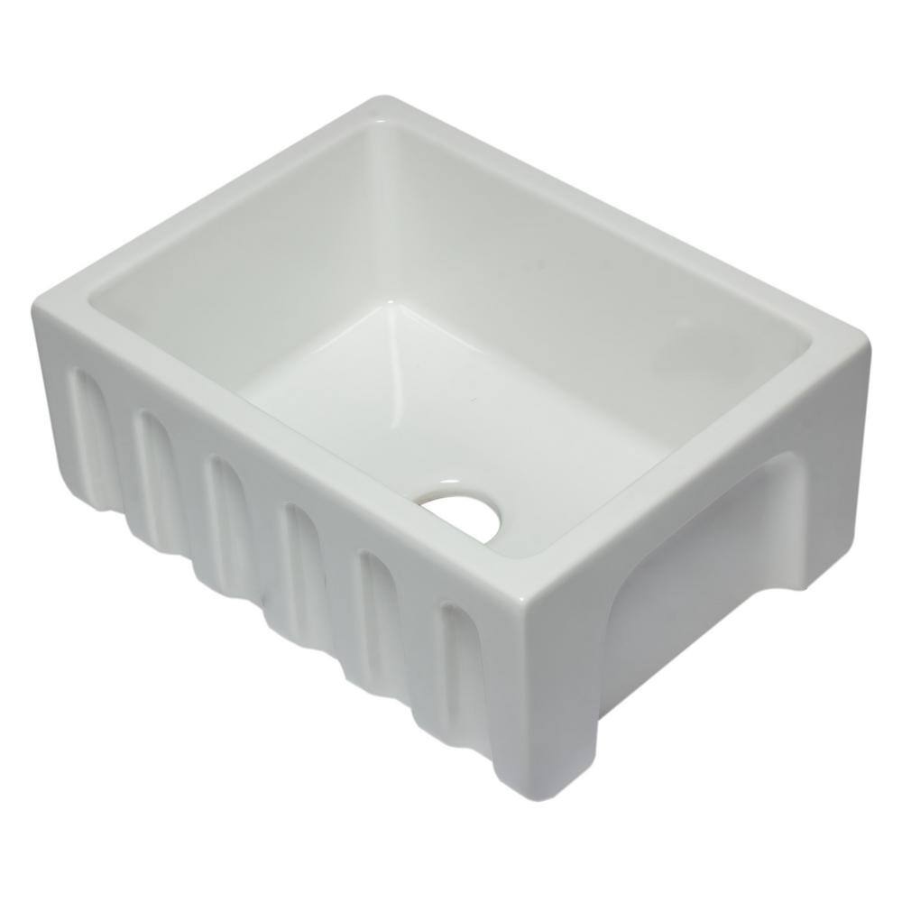 24'' White Fireclay Farmhouse Drop-In Single Bowl Sink