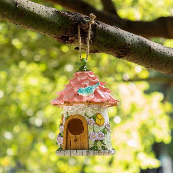 Glitzhome 9 in. H Resin Yellow Roof Outdoor Garden Birdhouse