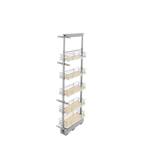 Rev-A-Shelf 8 in. Chrome Maple Solid Bottom Pantry Pullout with Soft Close