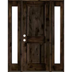 58 in. x 80 in. Rustic Knotty Alder Right-Hand/Inswing Clear Glass Black Stain Square Top Wood Prehung Front Door