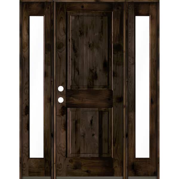 Krosswood Doors 58 in. x 80 in. Rustic Knotty Alder Right-Hand/Inswing Clear Glass Black Stain Square Top Wood Prehung Front Door