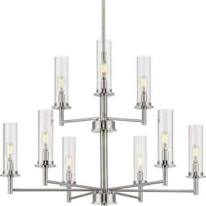 Kellwyn Collection 9-Light Brushed Nickel Clear Glass Transitional Chandelier Light
