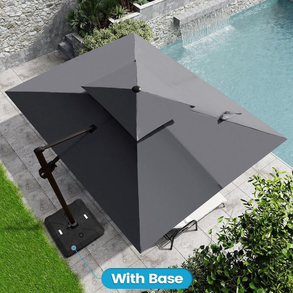 11 ft. x 9 ft. Double Top Rectangular Cantilever Patio Umbrella in Dark Gray with 260 lbs. Base Stand